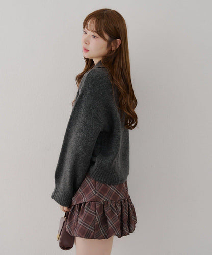 柔軟觸感仿犛牛絨半拉鍊針織衫