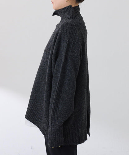 【可水洗針織】羊毛混紡開叉高領針織衫