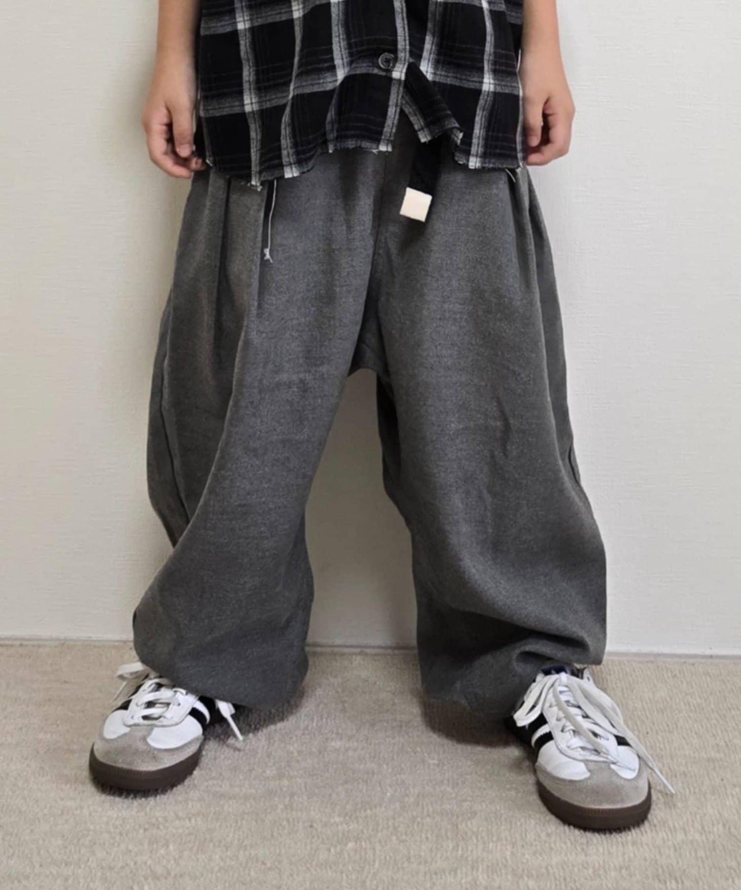 【KIDS】【有青少年尺碼】寬鬆繫帶腰帶長褲