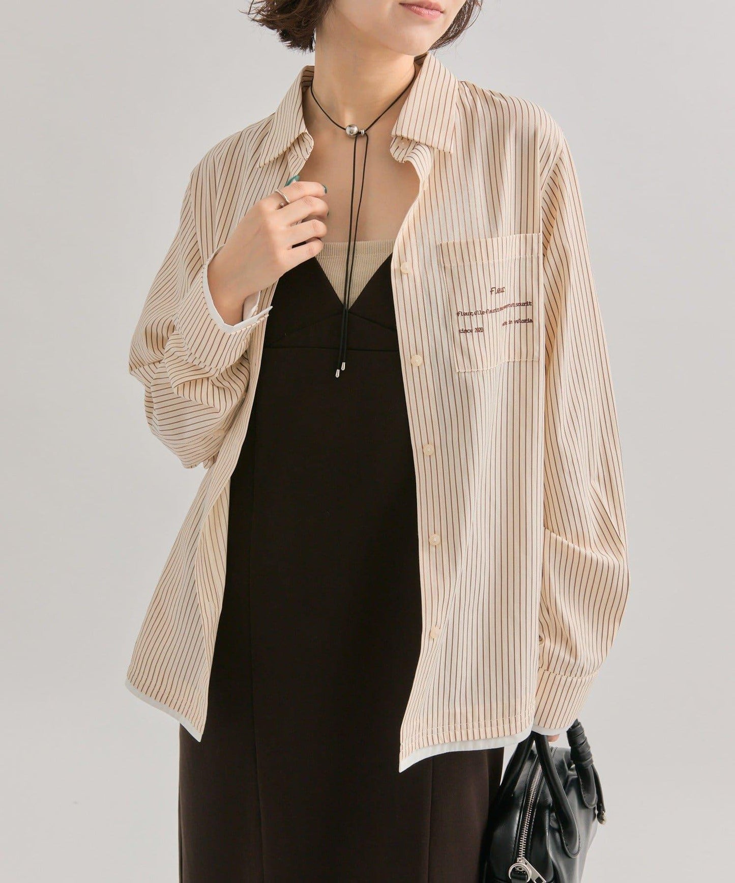 網紗刺繡條紋襯衫