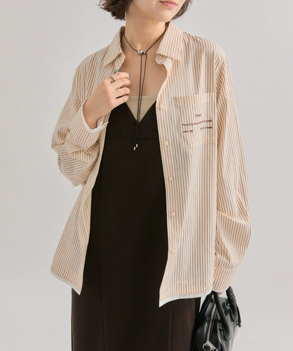 網紗刺繡條紋襯衫