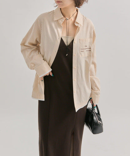 網紗刺繡條紋襯衫