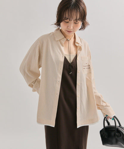 網紗刺繡條紋襯衫