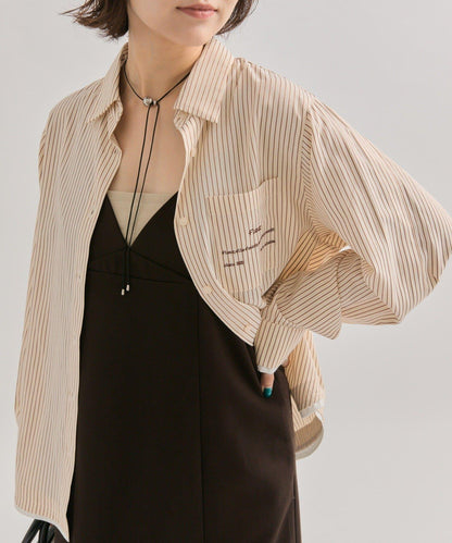 網紗刺繡條紋襯衫