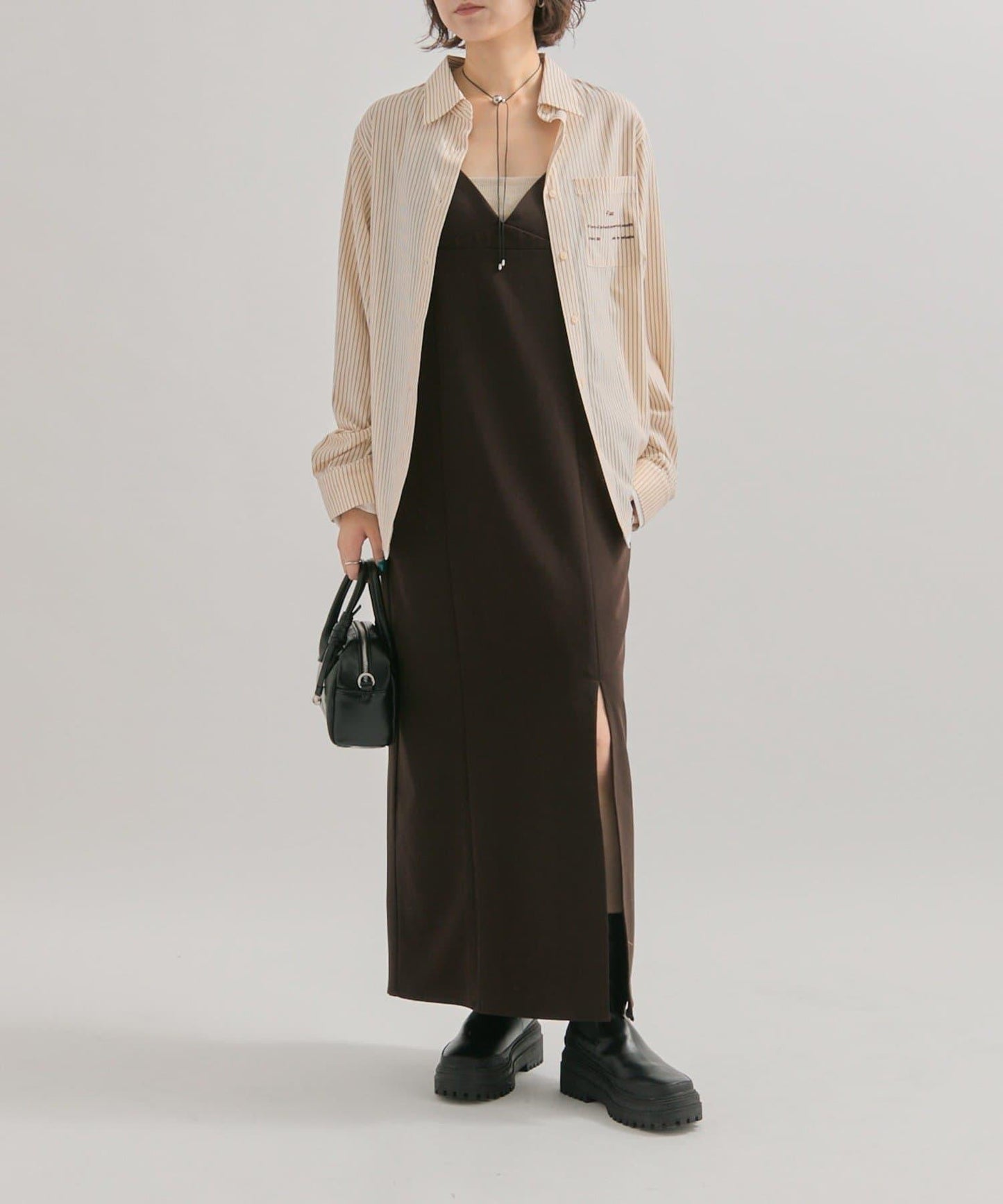 網紗刺繡條紋襯衫