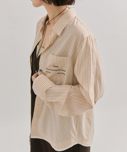 網紗刺繡條紋襯衫