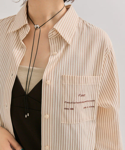 網紗刺繡條紋襯衫