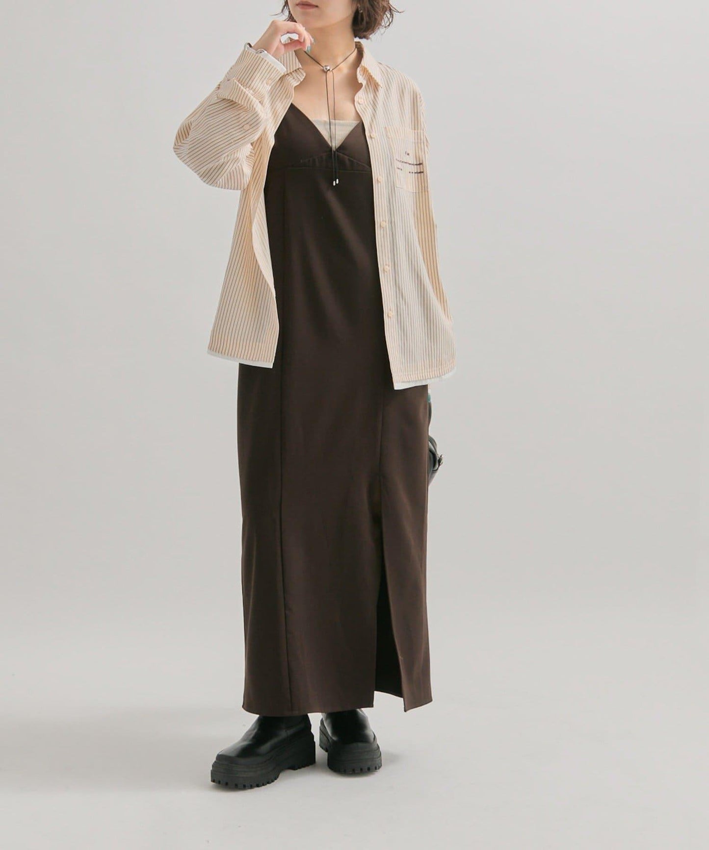 網紗刺繡條紋襯衫