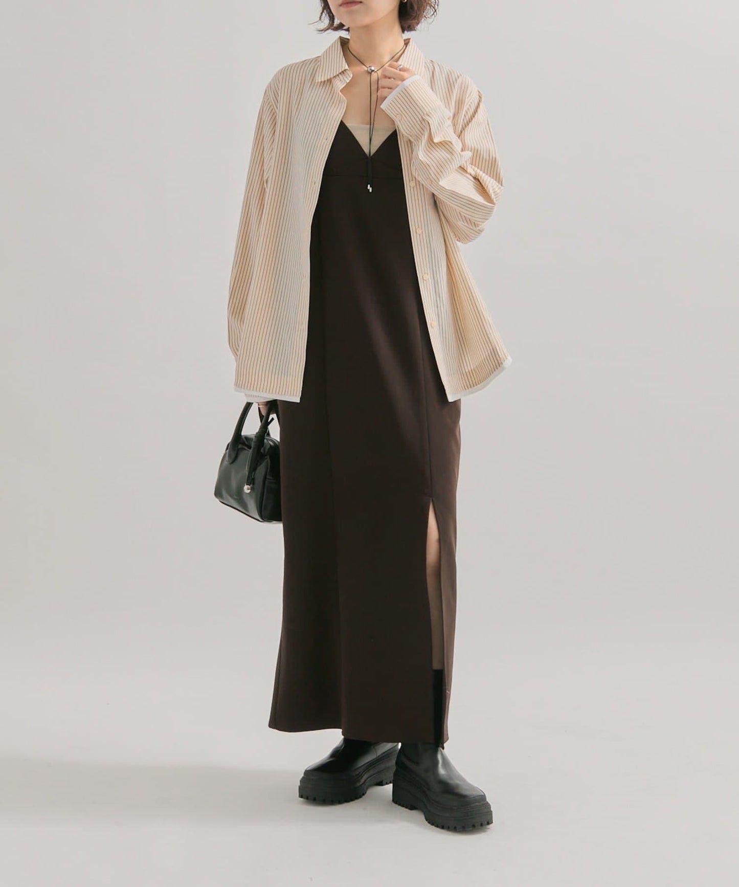 網紗刺繡條紋襯衫