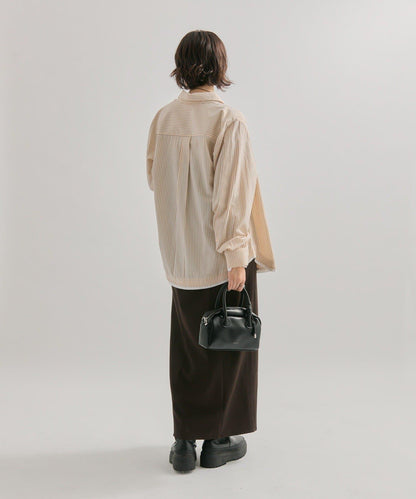 網紗刺繡條紋襯衫