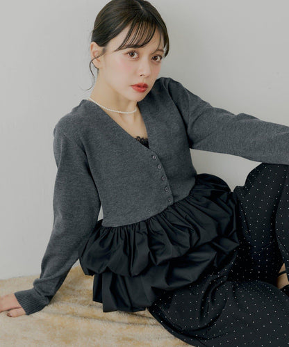 【SALON by Chico】荷葉邊拼接長款上衣