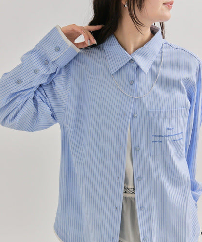 網紗刺繡條紋襯衫