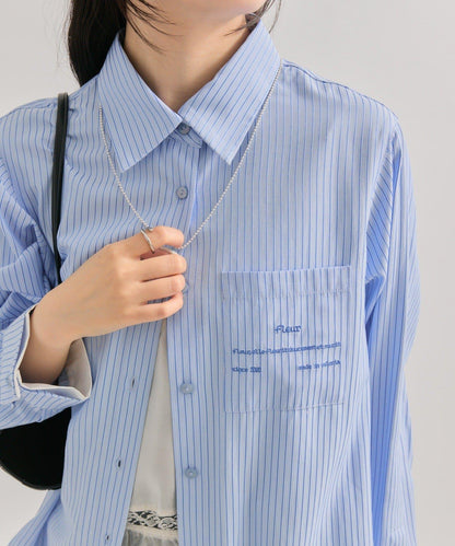 網紗刺繡條紋襯衫