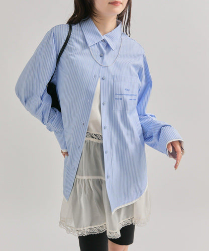 網紗刺繡條紋襯衫