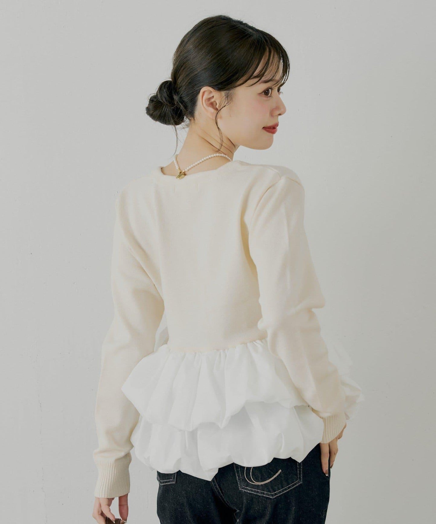 【SALON by Chico】荷葉邊拼接長款上衣