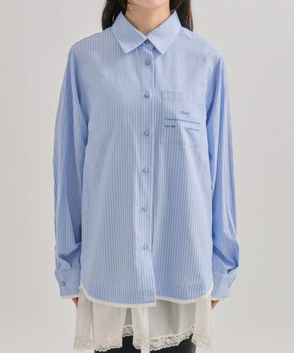 網紗刺繡條紋襯衫