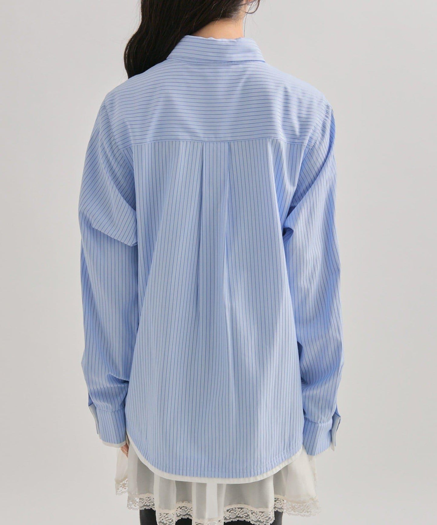 網紗刺繡條紋襯衫