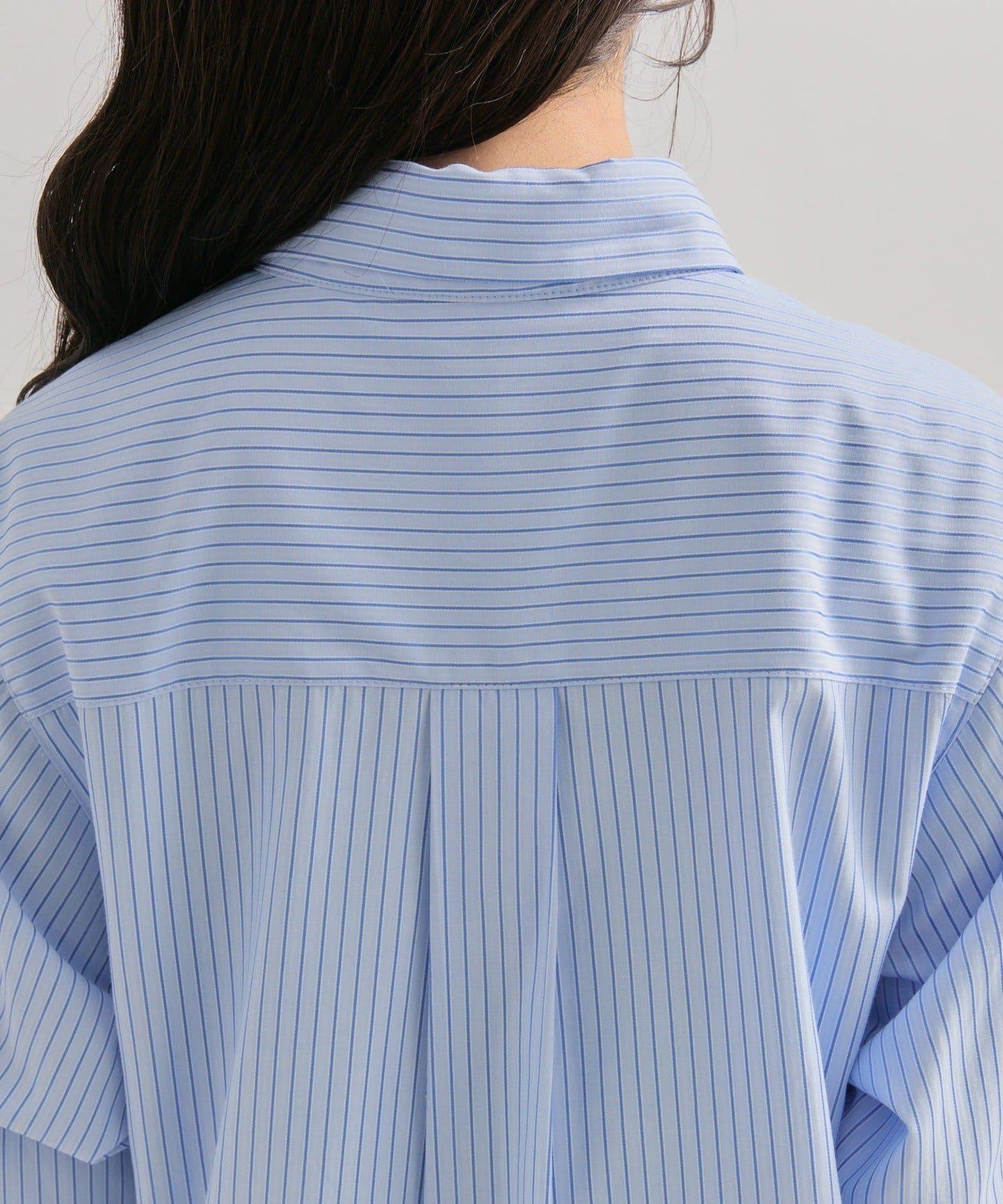 網紗刺繡條紋襯衫