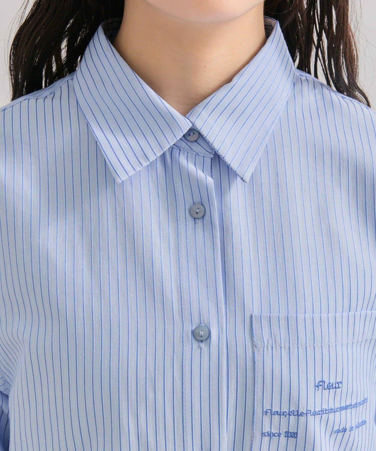 網紗刺繡條紋襯衫