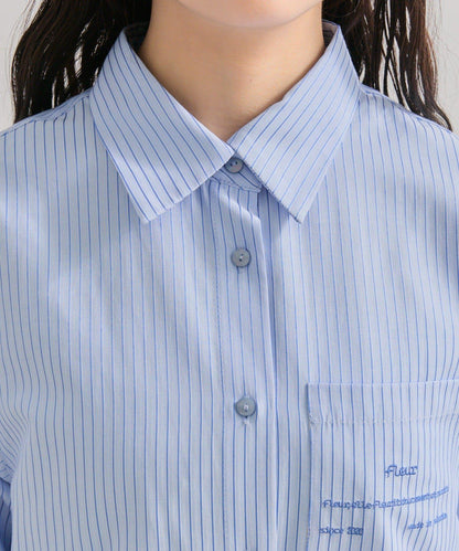 網紗刺繡條紋襯衫