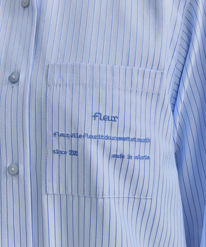 網紗刺繡條紋襯衫