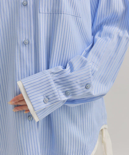 網紗刺繡條紋襯衫