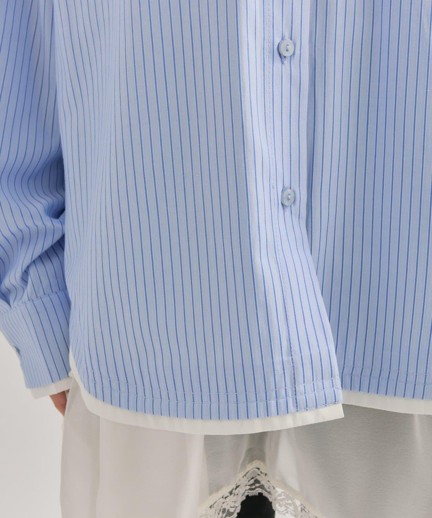 網紗刺繡條紋襯衫