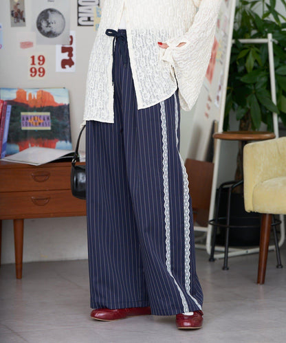 【neutral】細條紋蕾絲休閒西裝褲