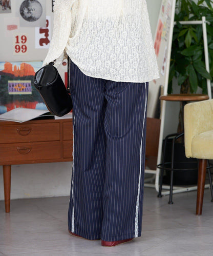 【neutral】細條紋蕾絲休閒西裝褲