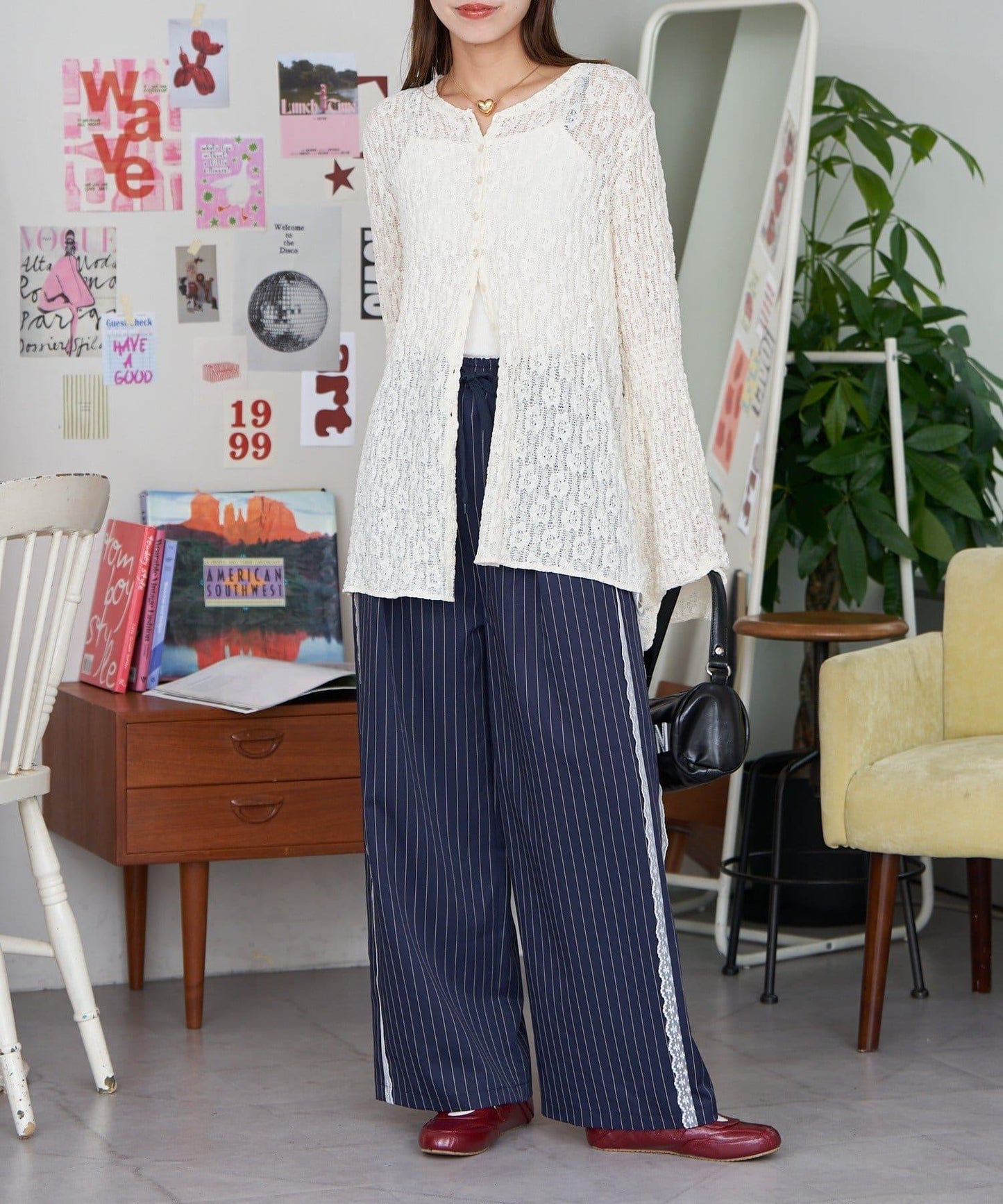 【neutral】細條紋蕾絲休閒西裝褲