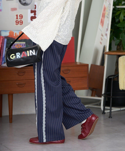 【neutral】細條紋蕾絲休閒西裝褲