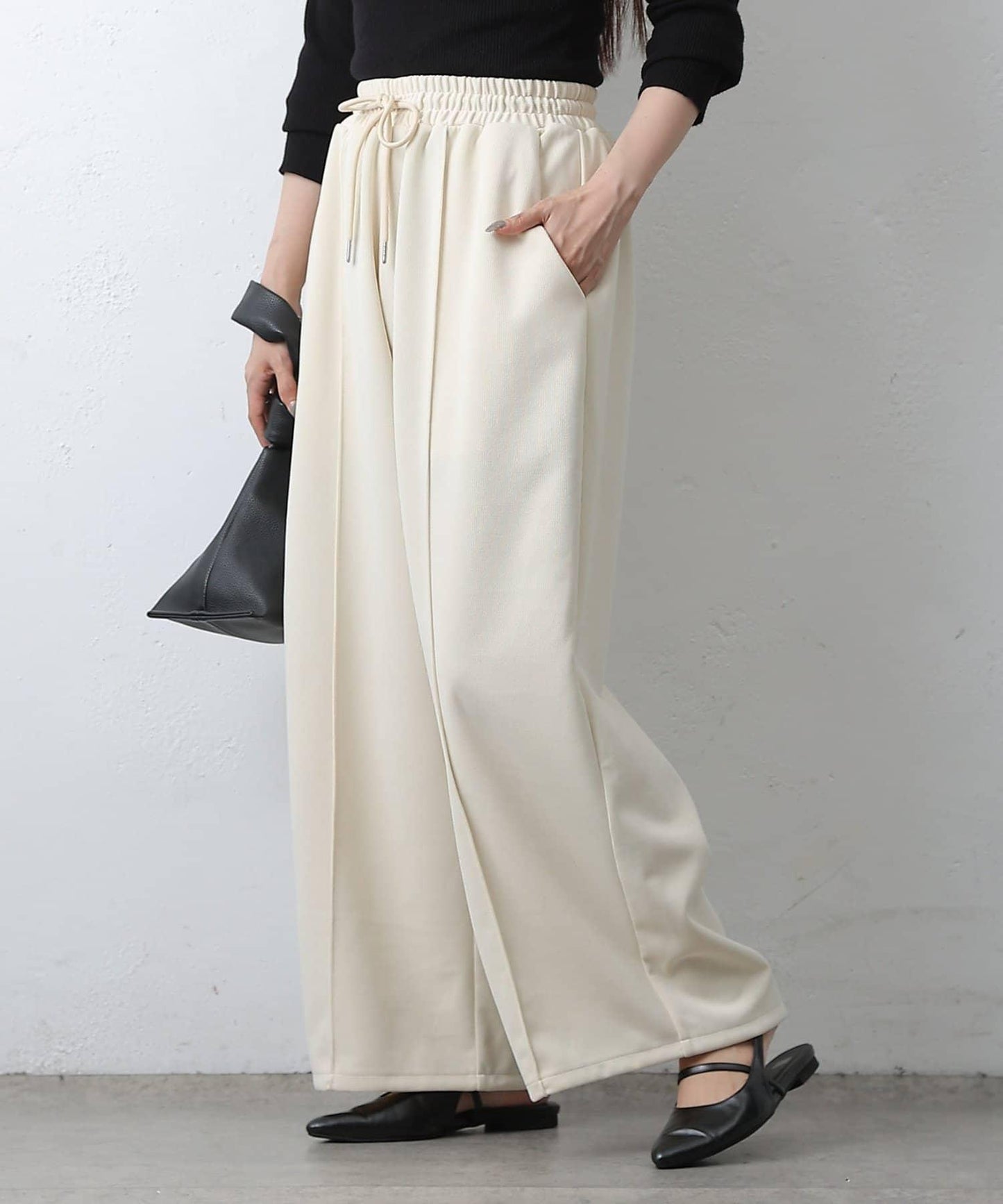 中縫針織寬腿褲