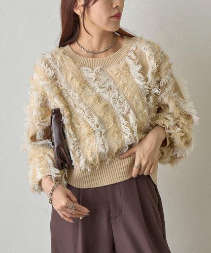 流蘇提花針織套頭衫