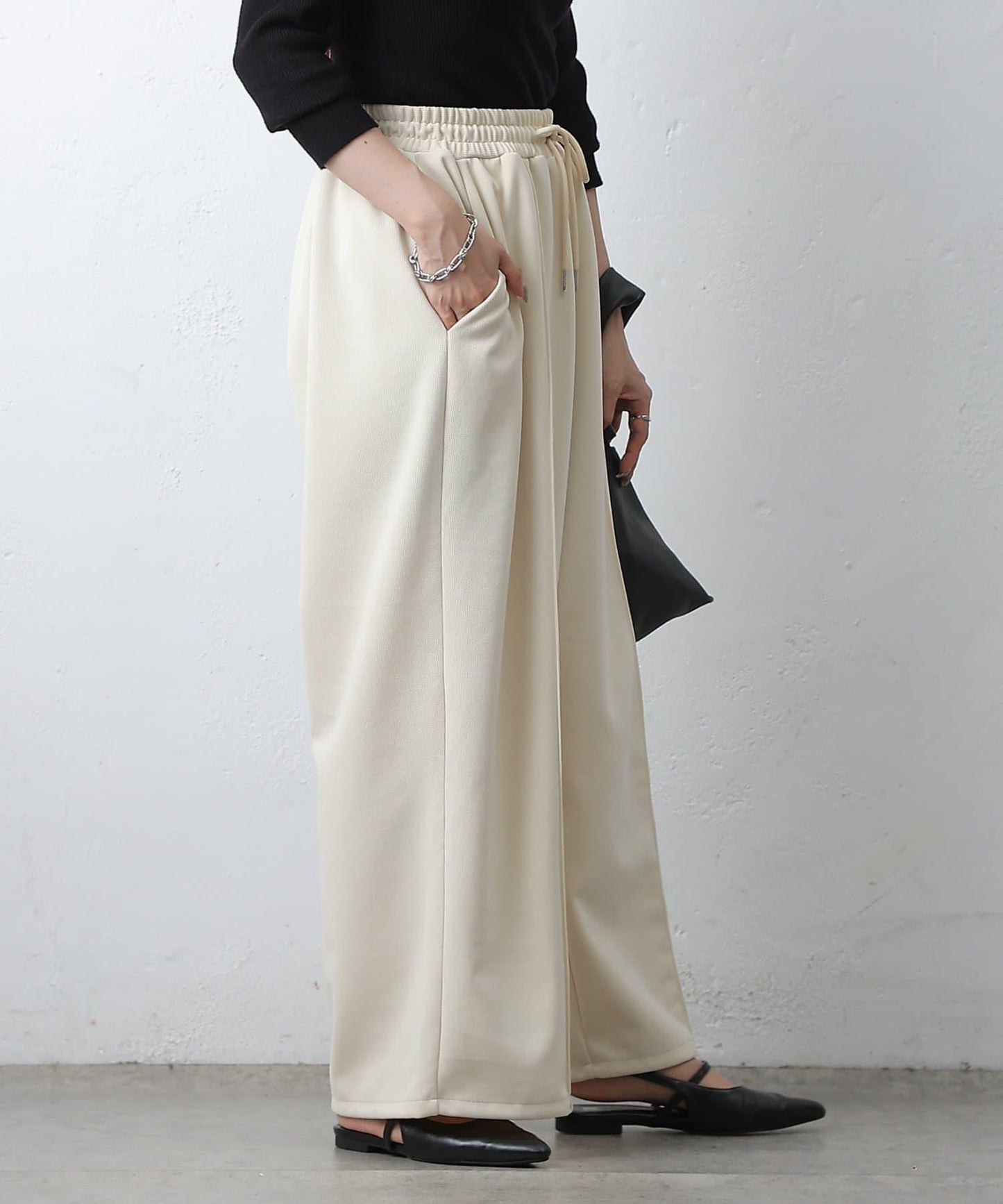 中縫針織寬腿褲
