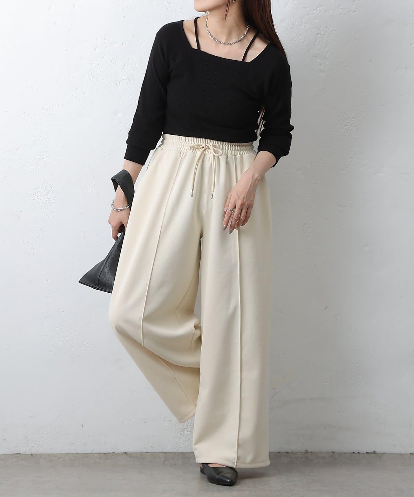 中縫針織寬腿褲