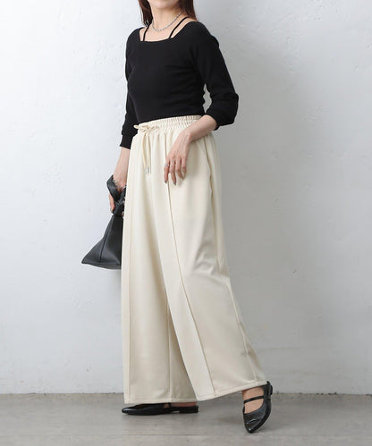 中縫針織寬腿褲