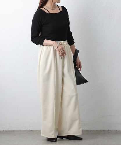 中縫針織寬腿褲