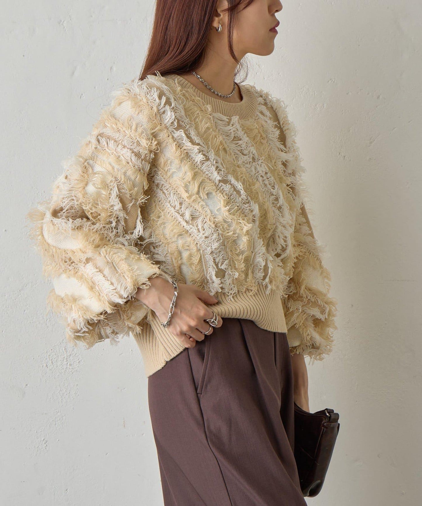 流蘇提花針織套頭衫