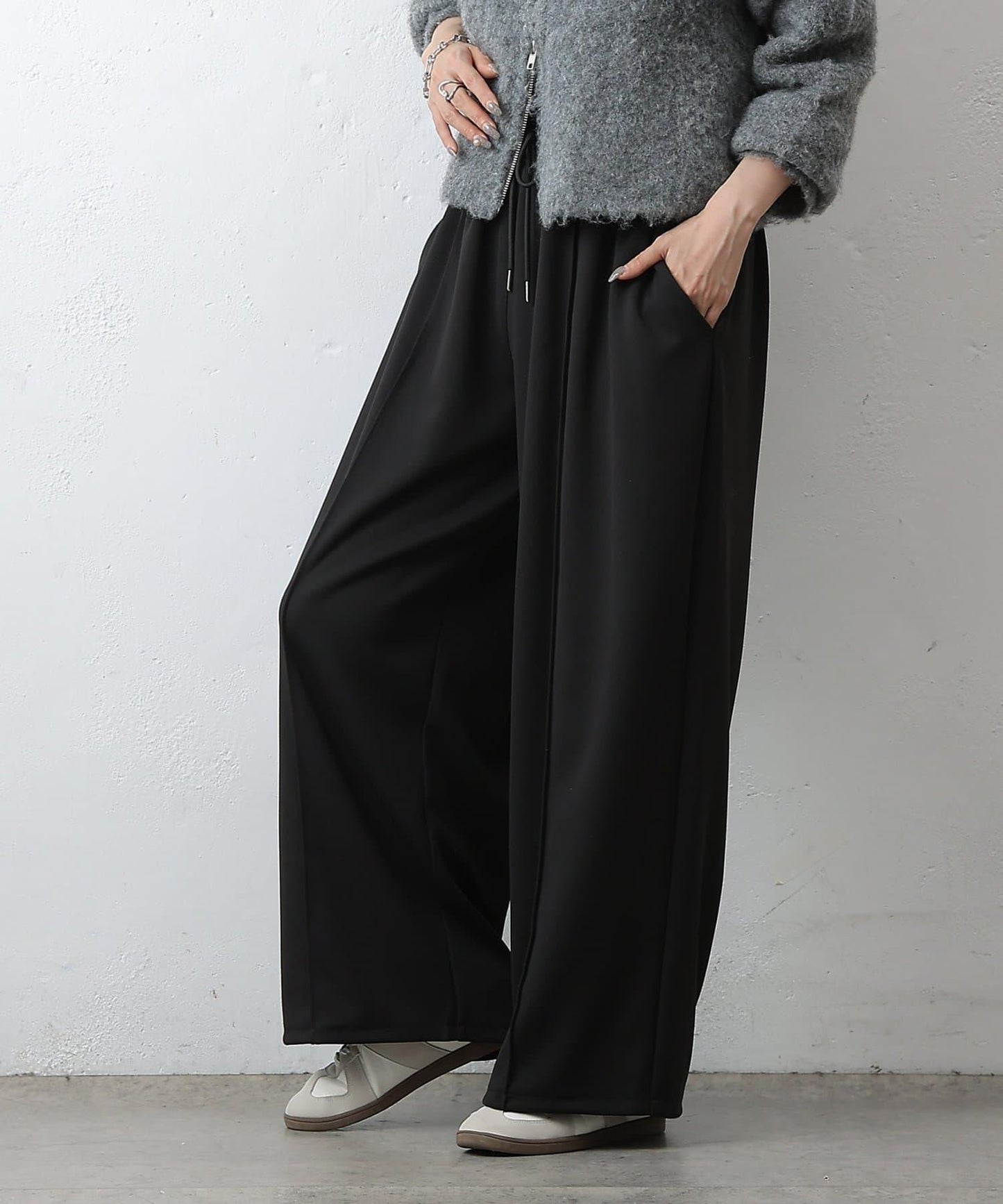 中縫針織寬腿褲