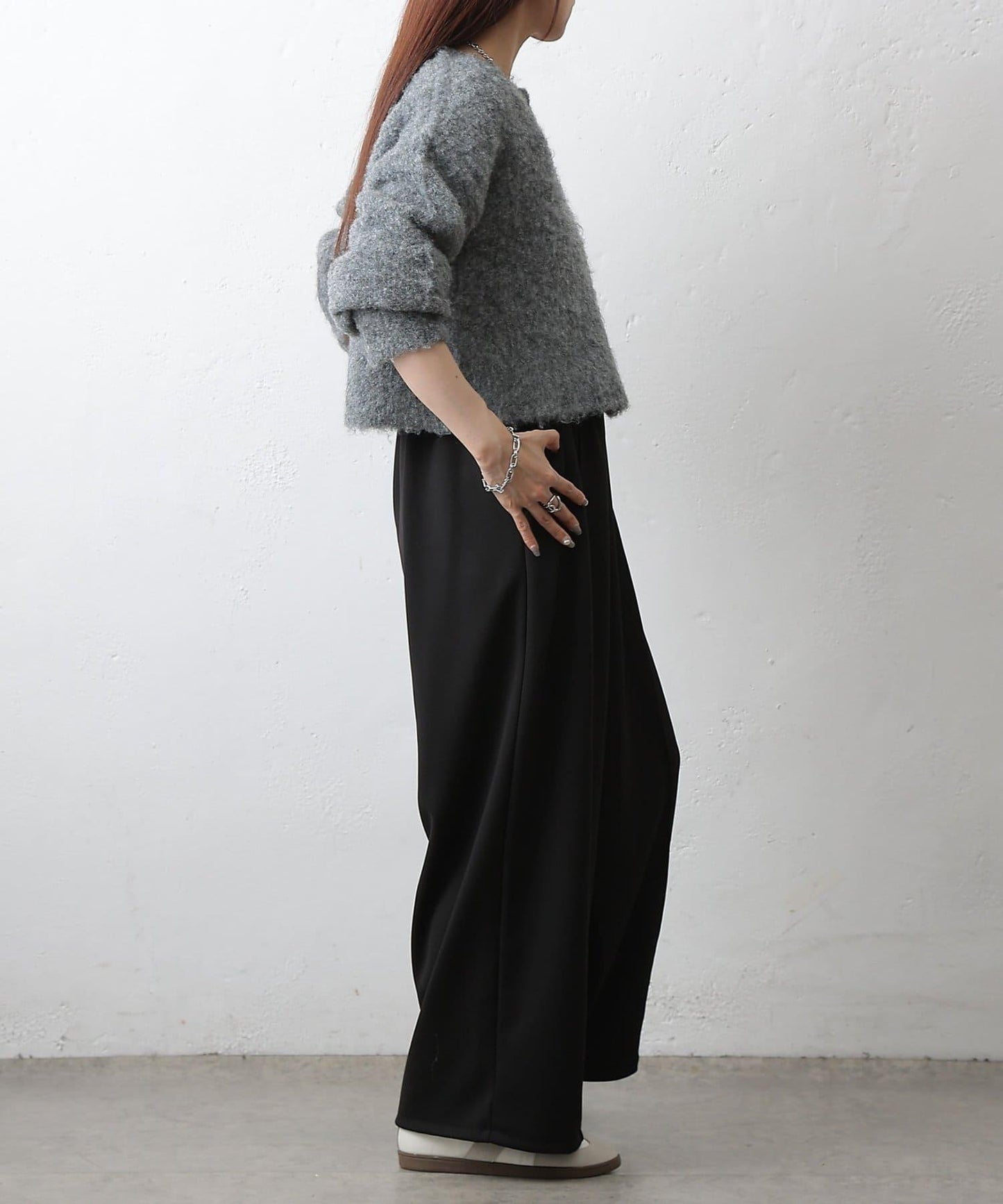 中縫針織寬腿褲