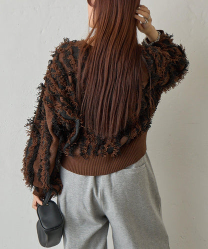 流蘇提花針織套頭衫