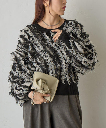 流蘇提花針織套頭衫