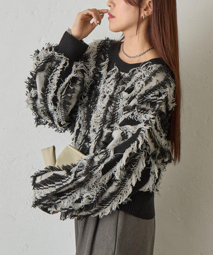 流蘇提花針織套頭衫
