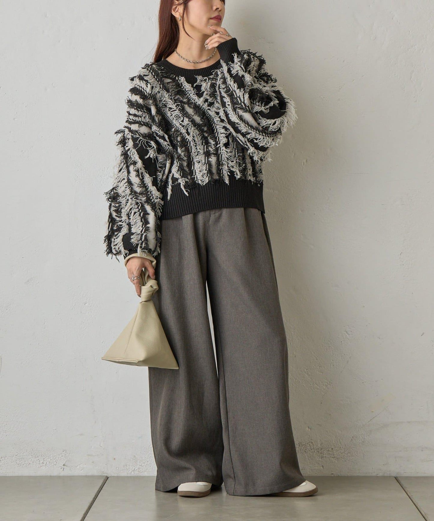 流蘇提花針織套頭衫