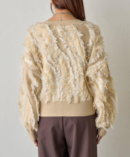 流蘇提花針織套頭衫