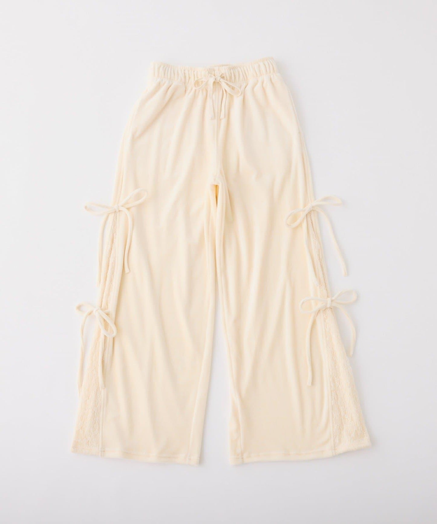 【可成套搭配】側邊蕾絲天鵝絨蝴蝶結長褲