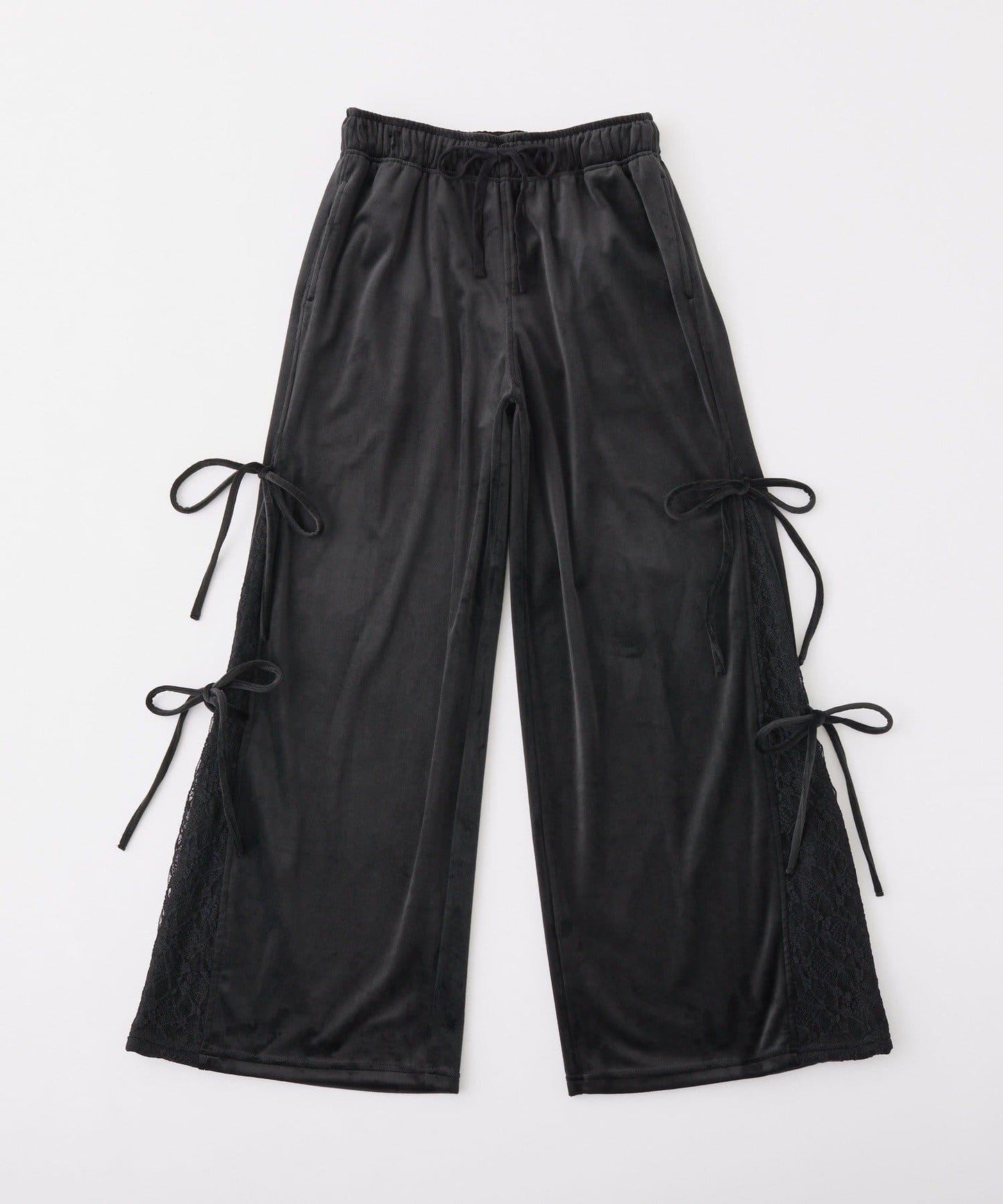 【可成套搭配】側邊蕾絲天鵝絨蝴蝶結長褲