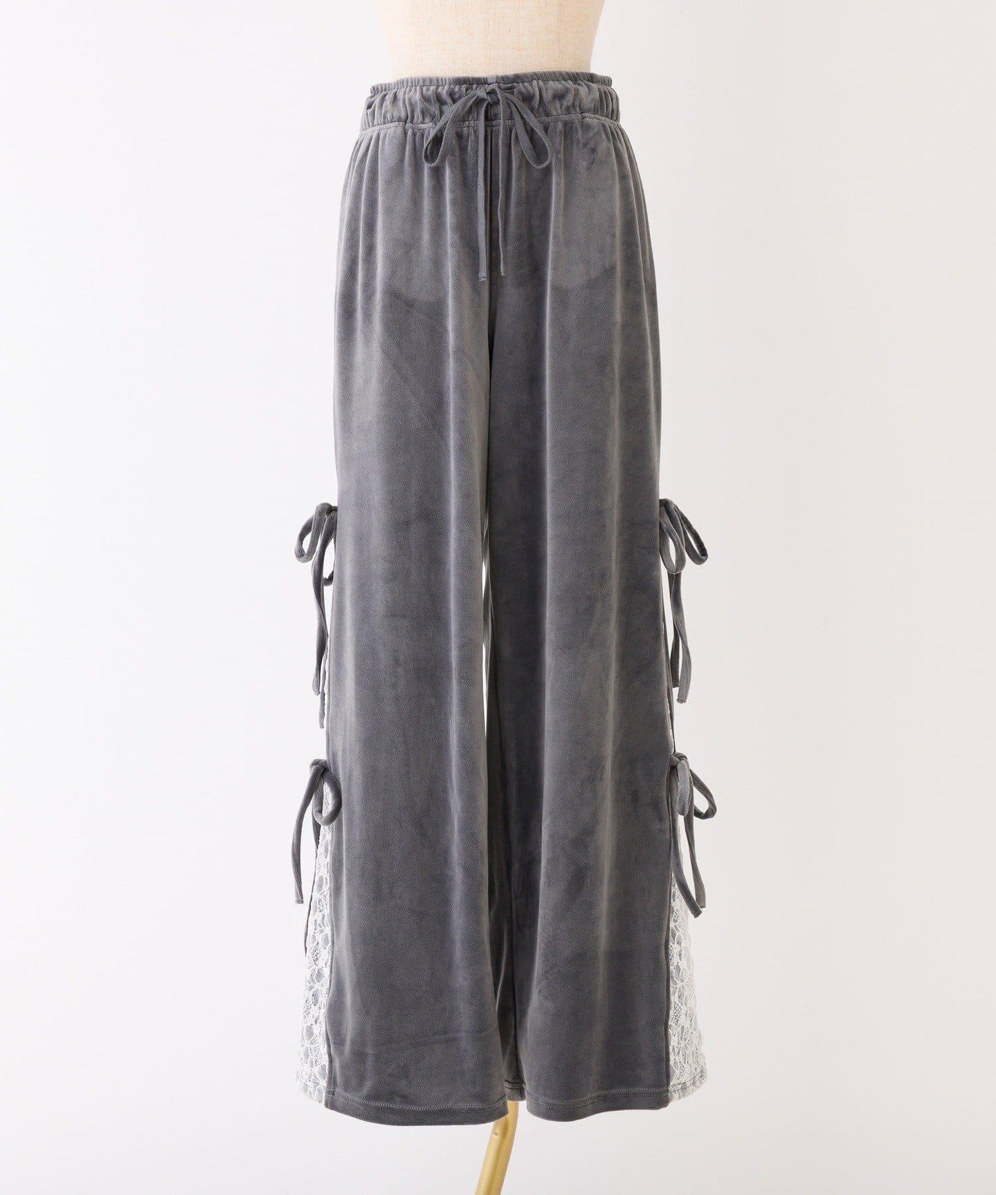 【可成套搭配】側邊蕾絲天鵝絨蝴蝶結長褲
