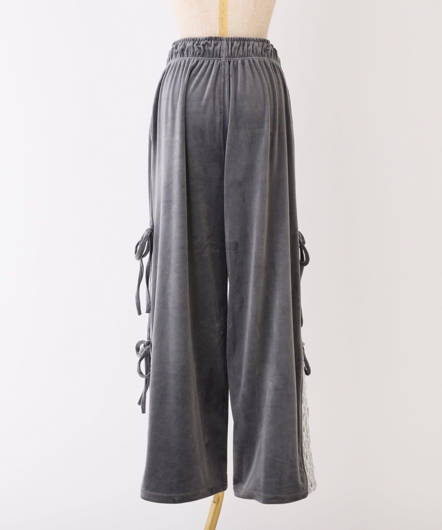 【可成套搭配】側邊蕾絲天鵝絨蝴蝶結長褲