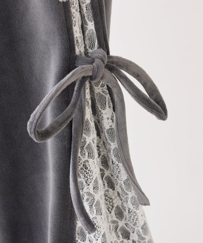 【可成套搭配】側邊蕾絲天鵝絨蝴蝶結長褲